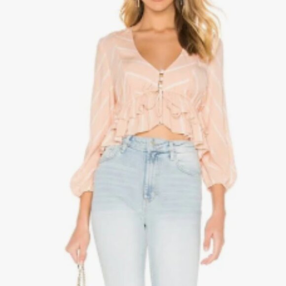 Free People Samifran Ruffle Top Peach Petal  Ruffle Top Women Size MED NWT Boho - Picture 1 of 7